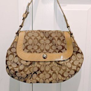 COACH Soho Beige Pleated Signature Patent Leather